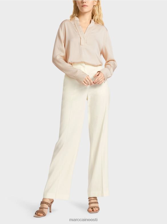 Marc Cain Riietus wukari linasest ja viskoosist püksid J8DT645 määrdunudvalge