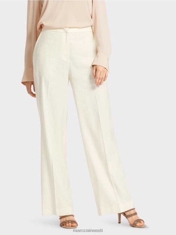 Marc Cain Riietus wukari linasest ja viskoosist püksid J8DT645 määrdunudvalge