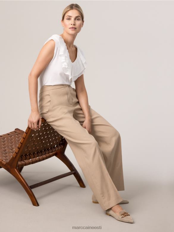 Marc Cain Riietus wukari linasest ja viskoosist püksid J8DT673 sügav liiv