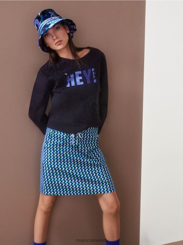 Marc Cain Riietus Sära ja pitsiga dressipluus J8DT1219 kesköösinine
