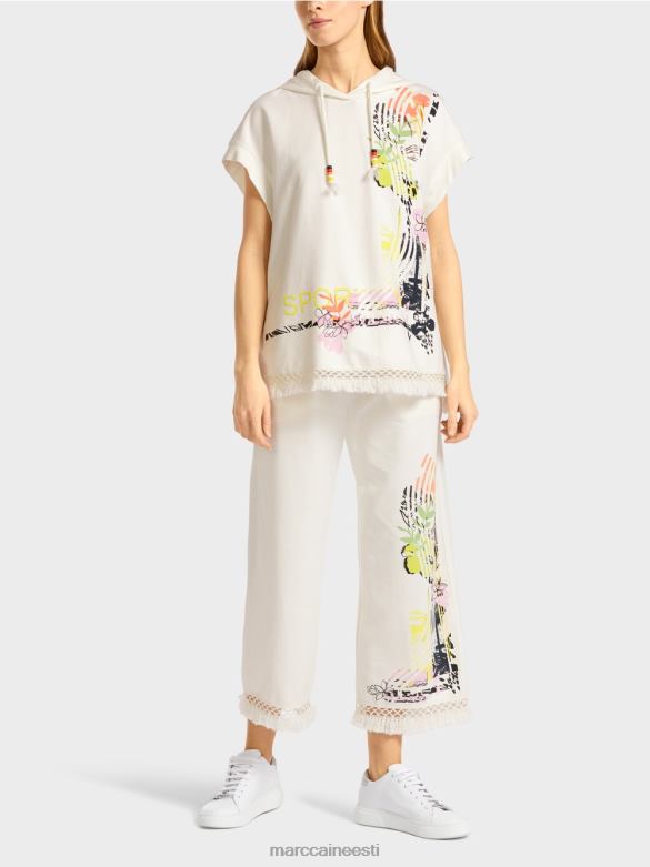 Marc Cain Riietus narmastega kapuutsiga dressipluus J8DT1225 määrdunudvalge