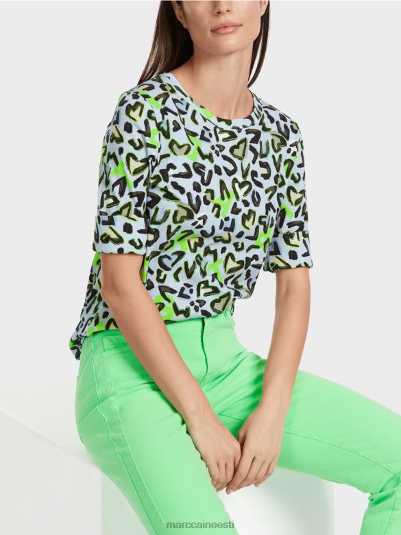 Marc Cain Riietus T-särk üleüldise trükiga J8DT1308 pehme pulber sinine