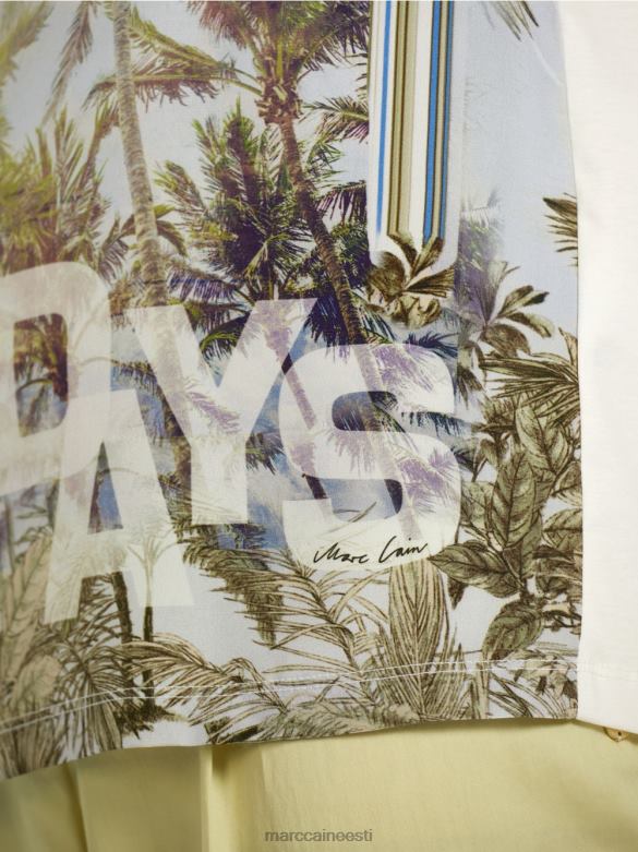 Marc Cain Riietus elegantne erinevatest materjalidest t-särk J8DT1418 taevasinine