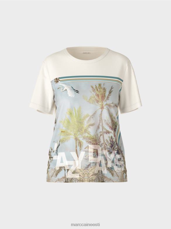 Marc Cain Riietus elegantne erinevatest materjalidest t-särk J8DT1418 taevasinine