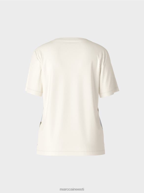 Marc Cain Riietus elegantne erinevatest materjalidest t-särk J8DT1418 taevasinine