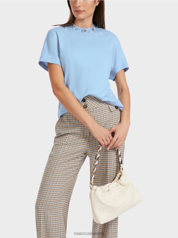 Marc Cain Riietus helmestega kraega t-särk J8DT1284 tume suvetaevas