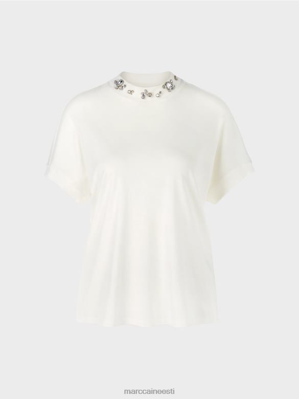 Marc Cain Riietus helmestega kraega t-särk J8DT1285 määrdunudvalge