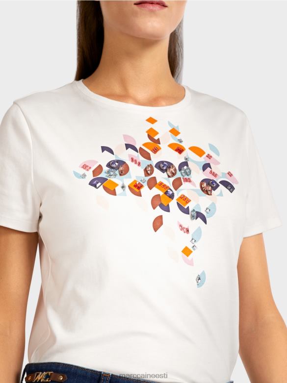 Marc Cain Riietus helmestega t-särk 60ndate disainiga J8DT1454 atmosfääri sinine