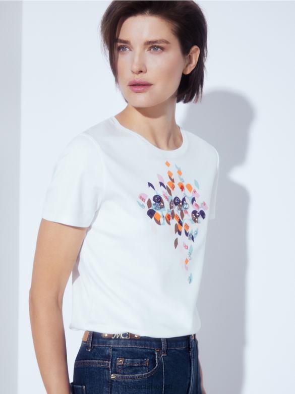 Marc Cain Riietus helmestega t-särk 60ndate disainiga J8DT1454 atmosfääri sinine