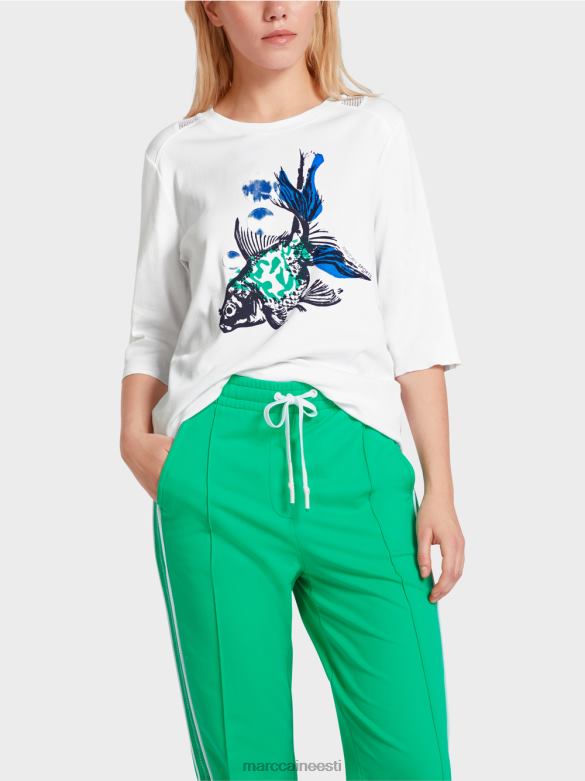 Marc Cain Riietus õhuline võrksisuga t-särk J8DT1361 valge