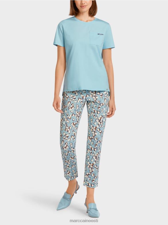 Marc Cain Riietus kaunistusega rinnataskuga t-särk J8DT1450 atmosfääri sinine