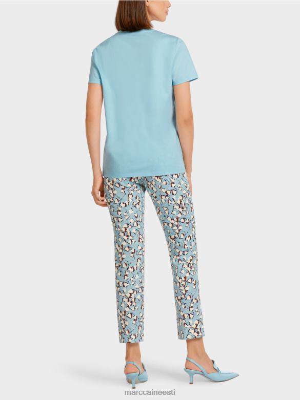 Marc Cain Riietus kaunistusega rinnataskuga t-särk J8DT1450 atmosfääri sinine