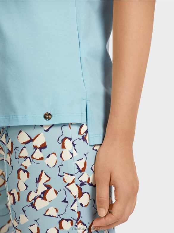 Marc Cain Riietus kaunistusega rinnataskuga t-särk J8DT1450 atmosfääri sinine