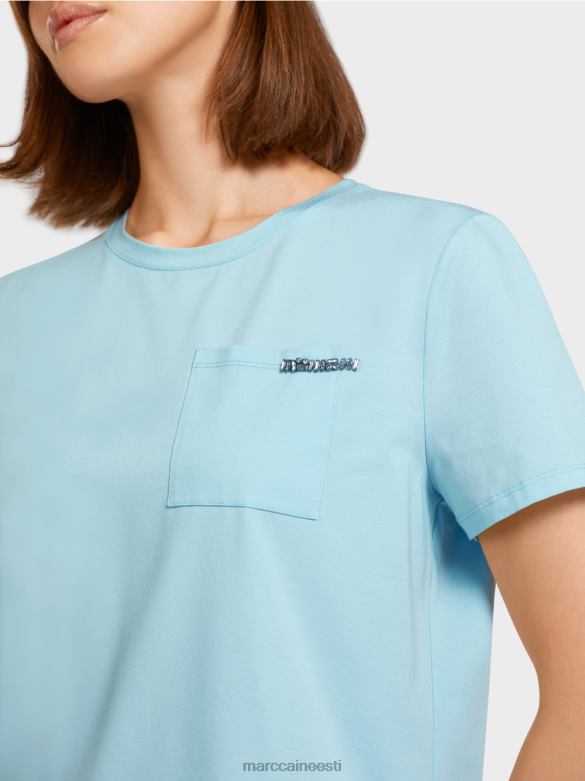Marc Cain Riietus kaunistusega rinnataskuga t-särk J8DT1450 atmosfääri sinine