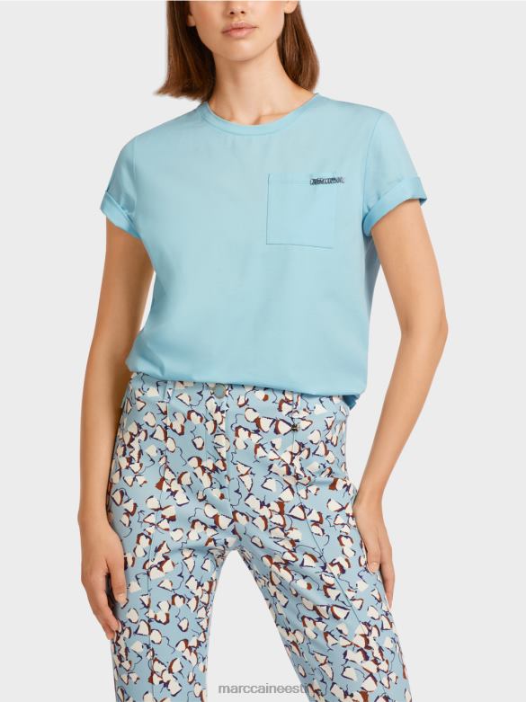 Marc Cain Riietus kaunistusega rinnataskuga t-särk J8DT1450 atmosfääri sinine