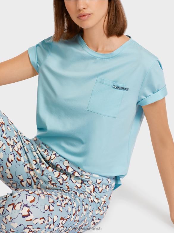 Marc Cain Riietus kaunistusega rinnataskuga t-särk J8DT1450 atmosfääri sinine