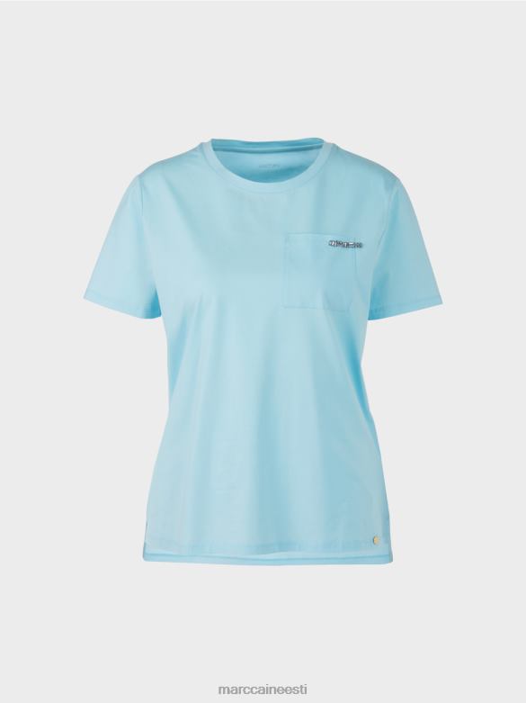 Marc Cain Riietus kaunistusega rinnataskuga t-särk J8DT1450 atmosfääri sinine