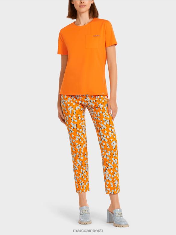 Marc Cain Riietus kaunistusega rinnataskuga t-särk J8DT1457 selge oranž
