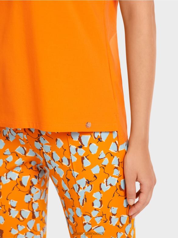 Marc Cain Riietus kaunistusega rinnataskuga t-särk J8DT1457 selge oranž