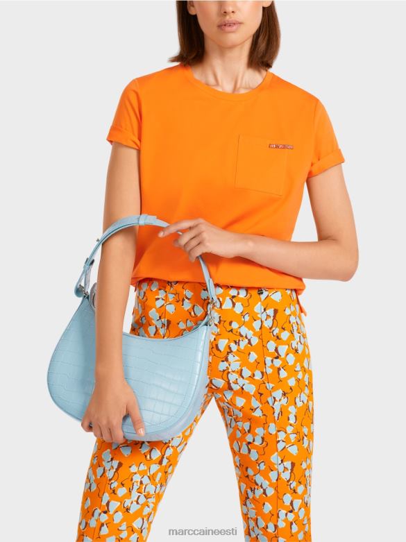 Marc Cain Riietus kaunistusega rinnataskuga t-särk J8DT1457 selge oranž