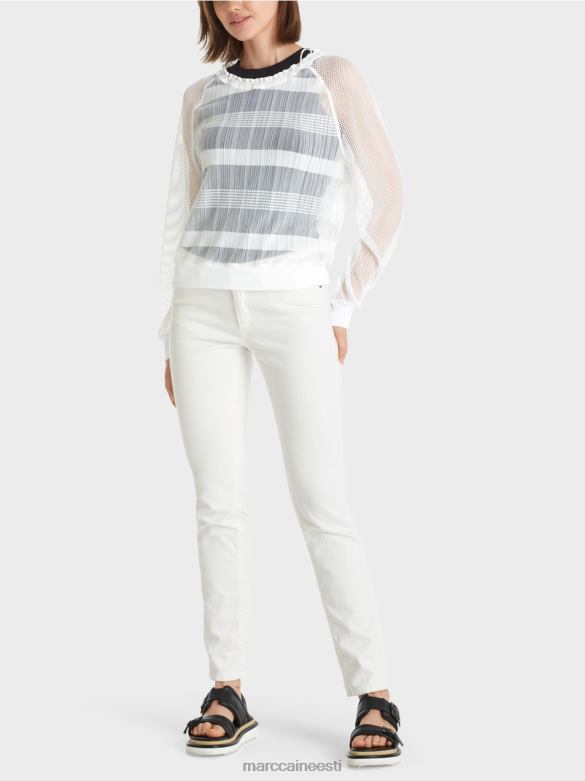 Marc Cain Riietus läbipaistev pikkade varrukatega T-särk J8DT1359 valge