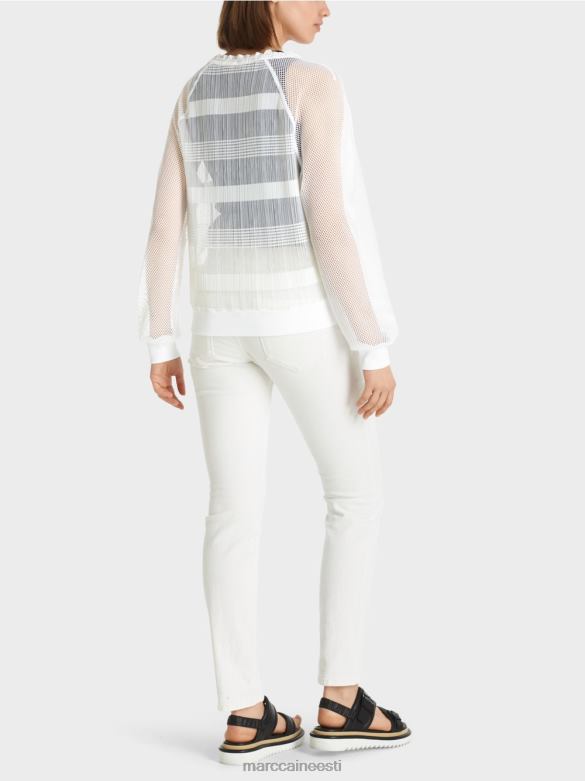 Marc Cain Riietus läbipaistev pikkade varrukatega T-särk J8DT1359 valge