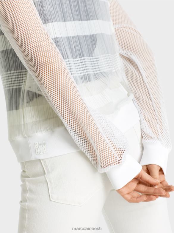 Marc Cain Riietus läbipaistev pikkade varrukatega T-särk J8DT1359 valge