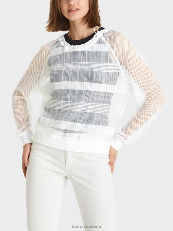 Marc Cain Riietus läbipaistev pikkade varrukatega T-särk J8DT1359 valge