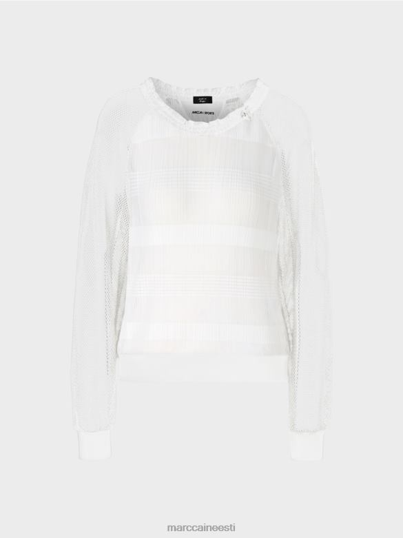Marc Cain Riietus läbipaistev pikkade varrukatega T-särk J8DT1359 valge