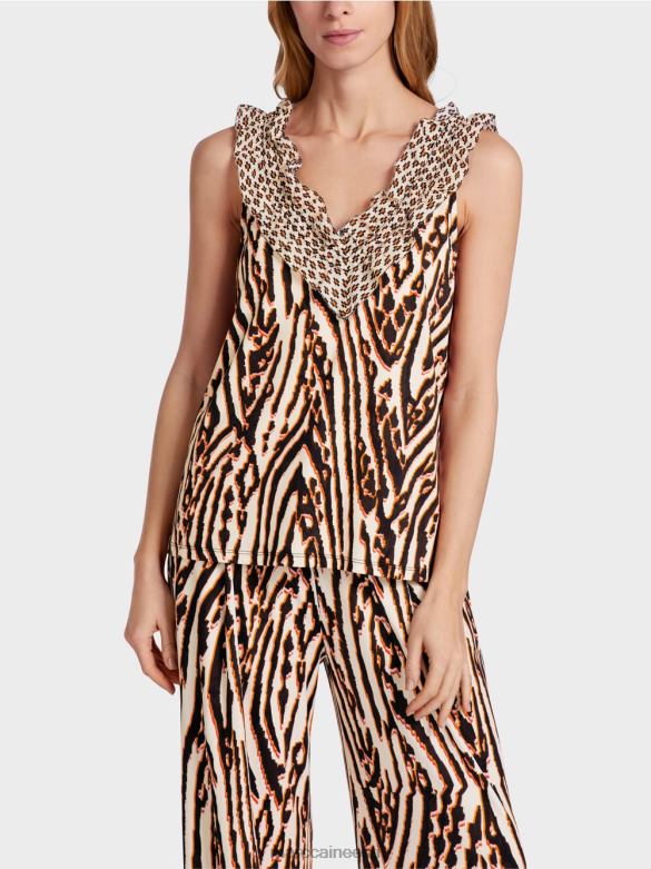 Marc Cain Riietus lühike segamustriga top J8DT1367 sügav punane