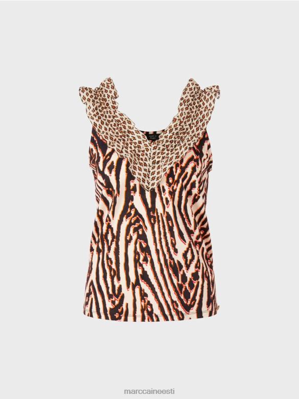 Marc Cain Riietus lühike segamustriga top J8DT1367 sügav punane