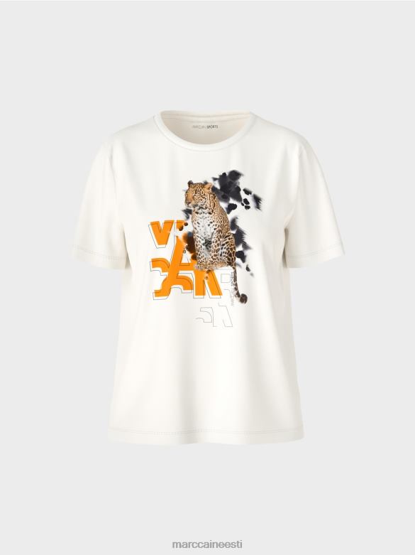 Marc Cain Riietus leopardi ja kirjatrükiga t-särk J8DT1431 määrdunudvalge
