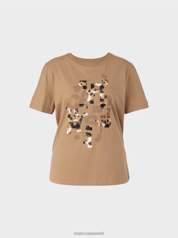 Marc Cain Riietus leopardi ja kirjatrükiga t-särk J8DT1433 kerge kohv