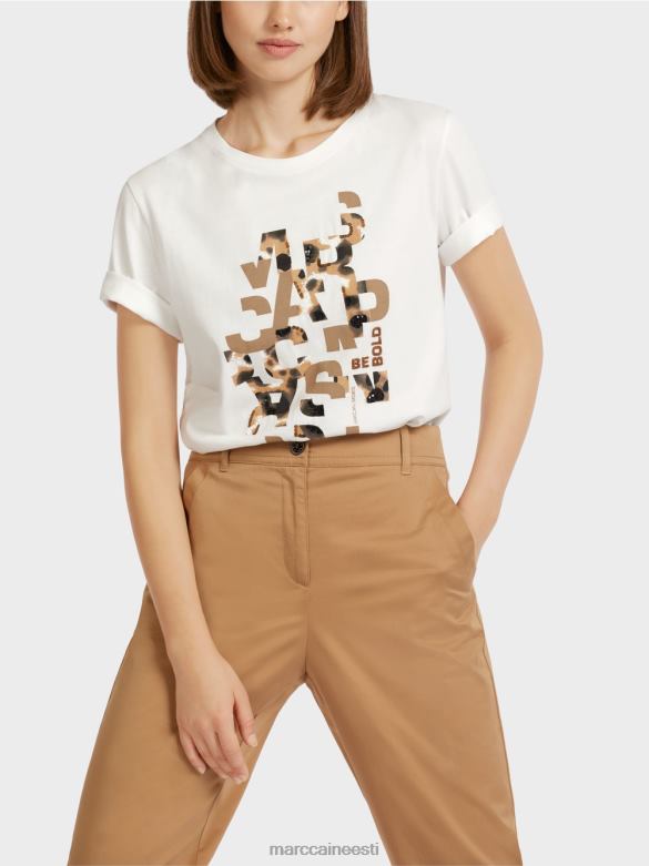Marc Cain Riietus leopardi ja kirjatrükiga t-särk J8DT1436 määrdunudvalge