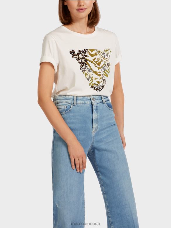 Marc Cain Riietus leopardipea motiiviga t-särk J8DT1425 määrdunudvalge