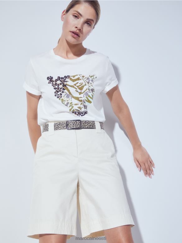 Marc Cain Riietus leopardipea motiiviga t-särk J8DT1425 määrdunudvalge