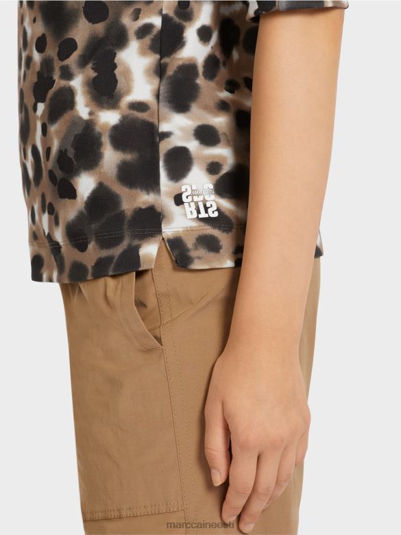 Marc Cain Riietus leopardisainiga soonik T-särk J8DT1432 kerge kohv
