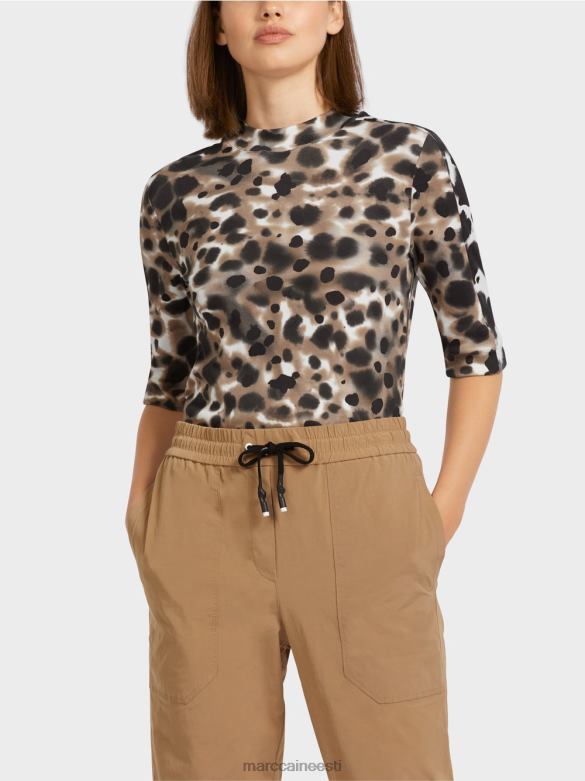 Marc Cain Riietus leopardisainiga soonik T-särk J8DT1432 kerge kohv