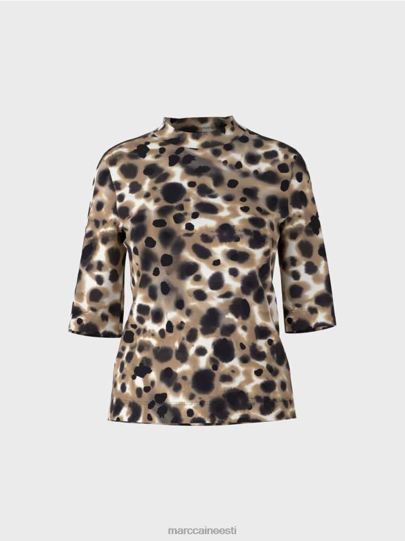 Marc Cain Riietus leopardisainiga soonik T-särk J8DT1432 kerge kohv