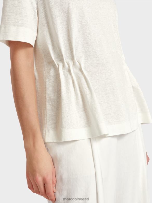Marc Cain Riietus liibuv linane T-särk J8DT1379 määrdunudvalge