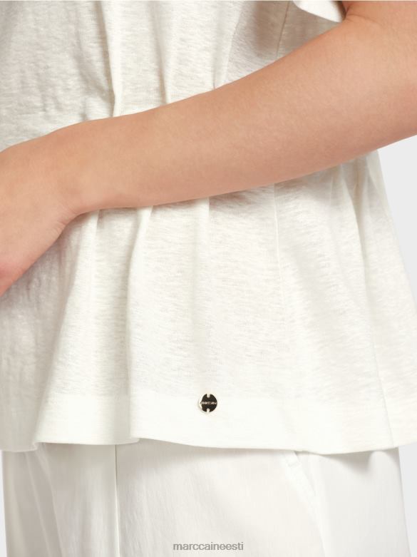 Marc Cain Riietus liibuv linane T-särk J8DT1379 määrdunudvalge