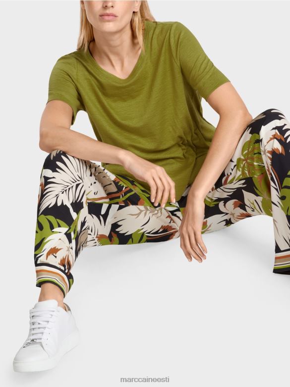 Marc Cain Riietus liibuv linane T-särk J8DT1406 sügav oliiviroheline