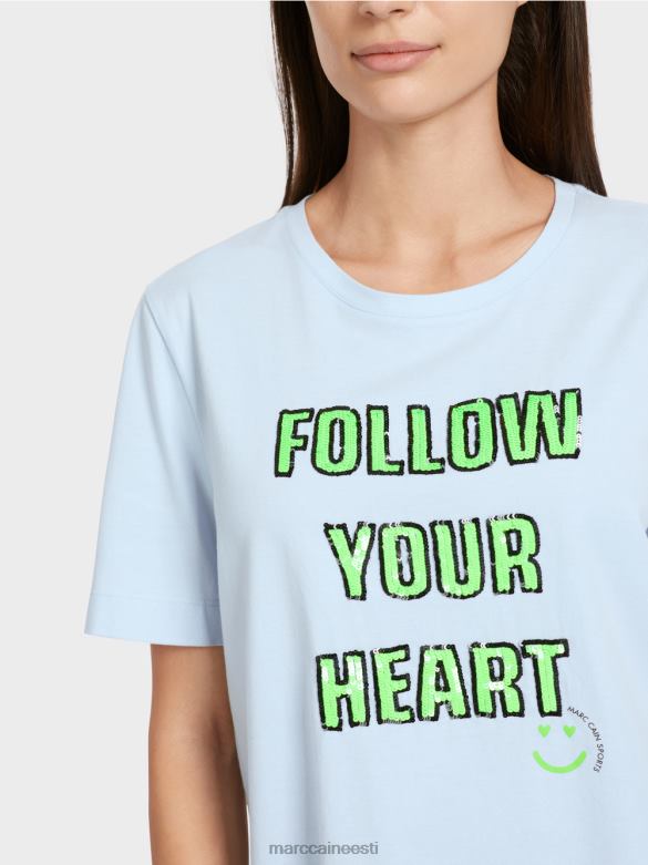 Marc Cain Riietus litrite motiiviga t-särk J8DT1301 pehme pulber sinine