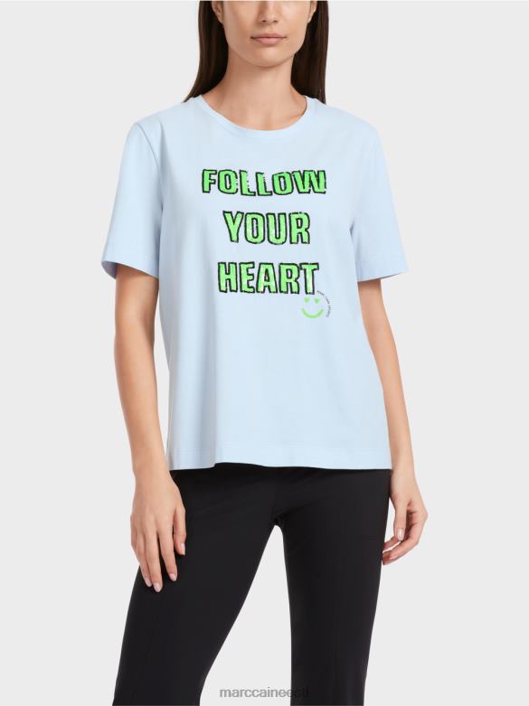 Marc Cain Riietus litrite motiiviga t-särk J8DT1301 pehme pulber sinine