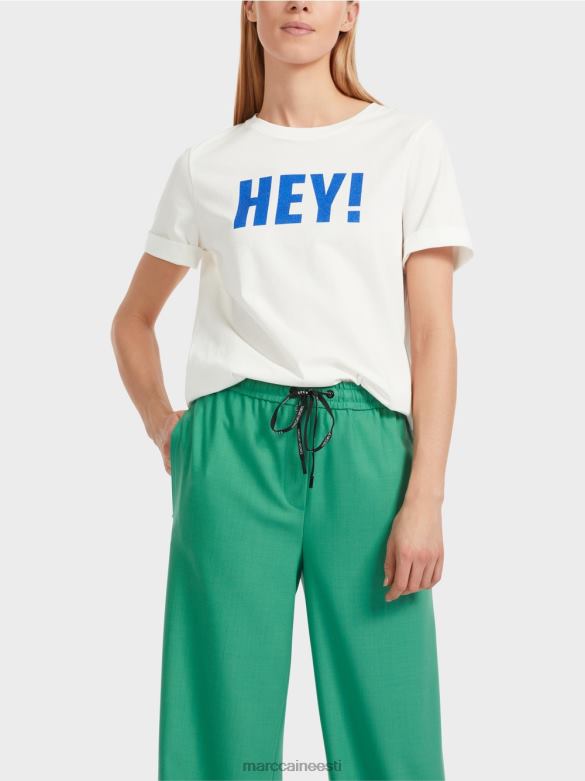 Marc Cain Riietus \"mõtle koos ümber\" säraga t-särk J8DT1229 määrdunudvalge