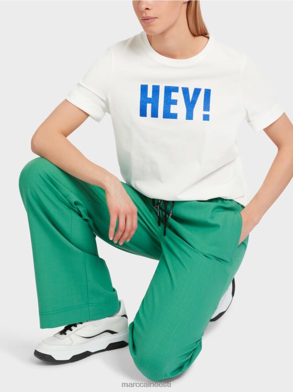 Marc Cain Riietus \"mõtle koos ümber\" säraga t-särk J8DT1229 määrdunudvalge