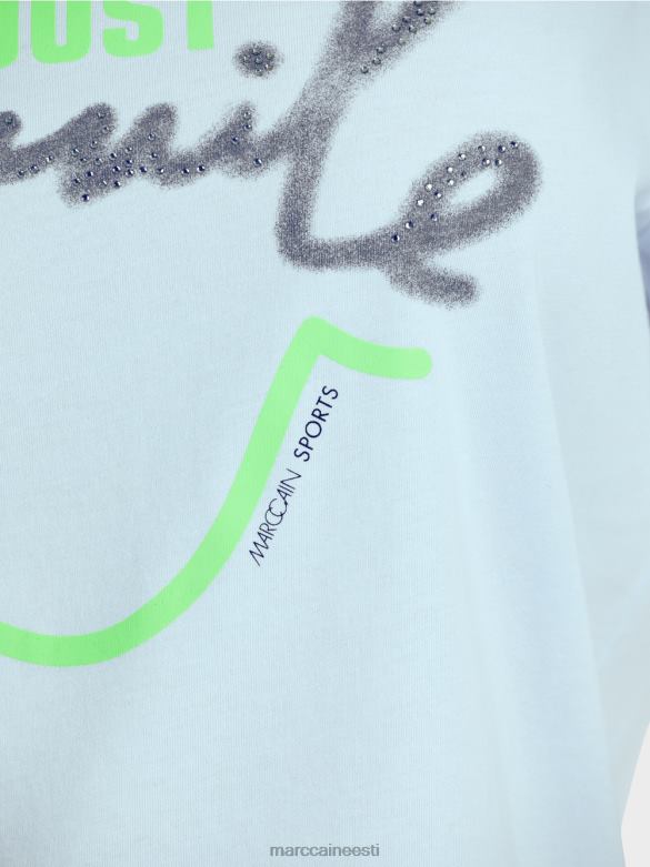 Marc Cain Riietus \"mõtle koos ümber\" säraga t-särk J8DT1303 pehme pulber sinine