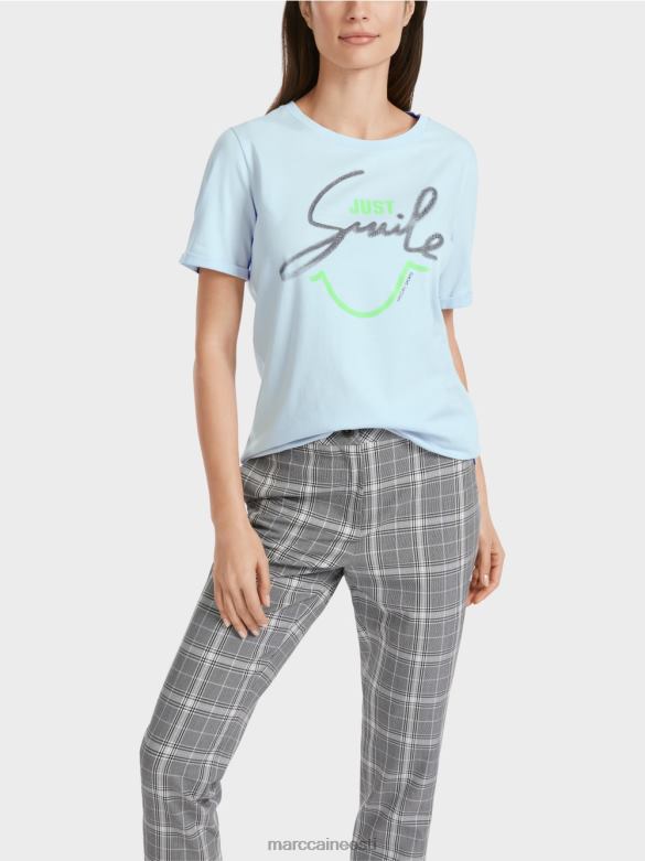 Marc Cain Riietus \"mõtle koos ümber\" säraga t-särk J8DT1303 pehme pulber sinine