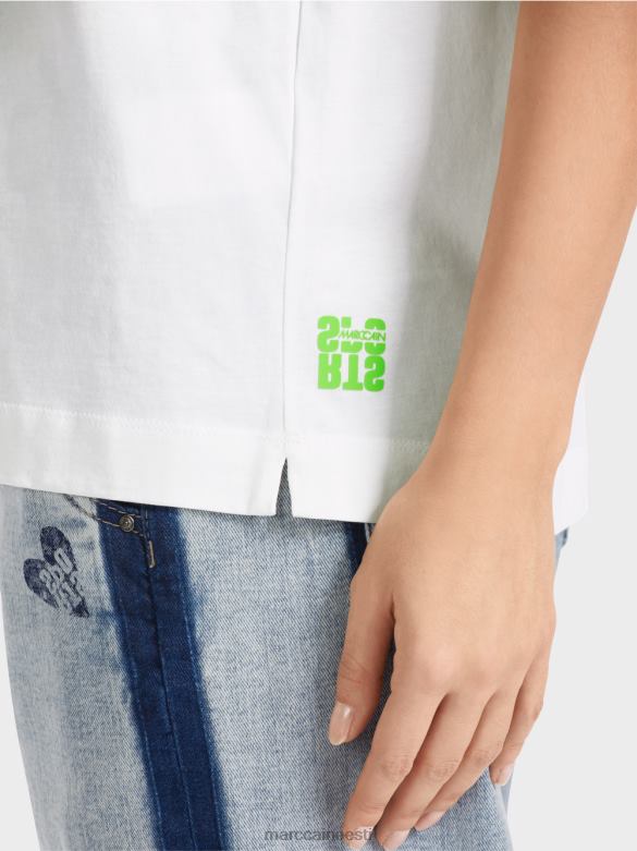 Marc Cain Riietus \"mõtle koos ümber\" säraga t-särk J8DT1304 määrdunudvalge