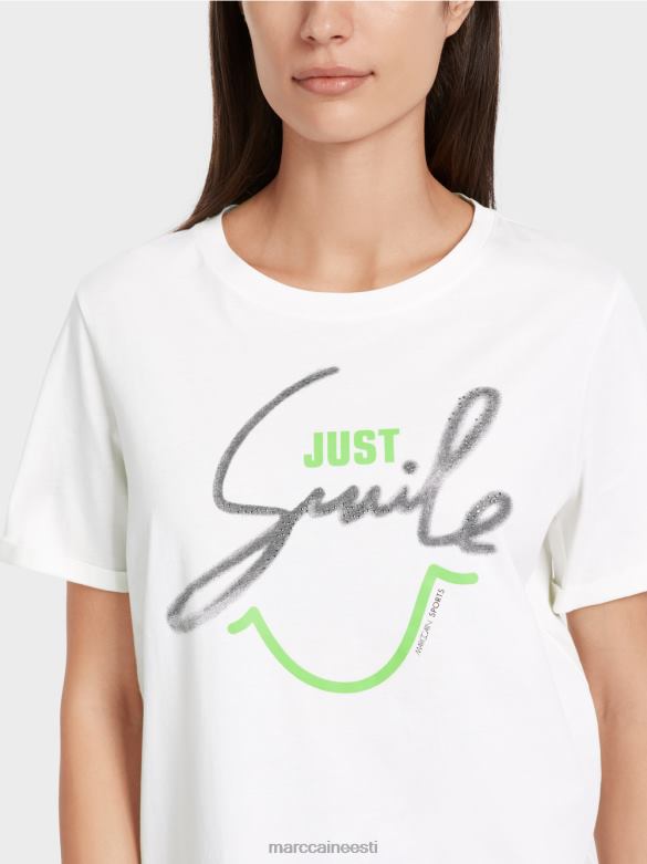 Marc Cain Riietus \"mõtle koos ümber\" säraga t-särk J8DT1304 määrdunudvalge